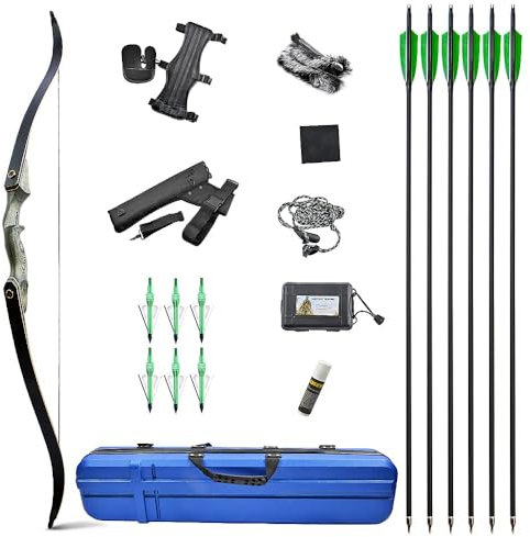 ZSHJGJR 60 Zoll Recurvebogen Bogenschießen Take-Down Recurve bögen und Jagd Pfeil Bogen Set 25-60LBS Rechte Hand Recurve Bogen und Pfeil Set für Erwachsene (Blau, 50LBS)