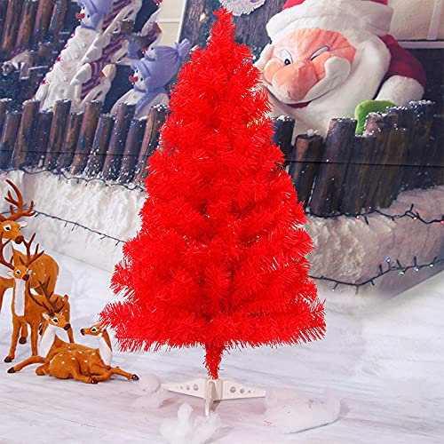 KKLT 3ft Mini Desktop Decoration Artificial Christmas Tree,Christmas Pine With Foldable Stand,Easy Assembly For Holiday Decoration-Red 90cm(3ft)