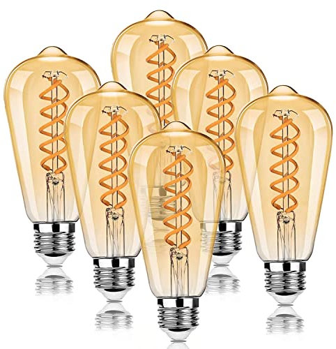 BESLAM Ampoule LED E27 ST64 Vintage, 6W 450LM Rétro Blanc Chaud Spirale Filament à enroulement Lampe à vis Non Dimmable, Équivalent à incandescence 60W, 2500K Edison Ampoules de Verre, Lot de 6
