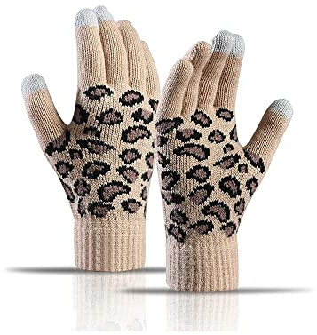 Uteruik Gants en tricot pour femme - Imprimé léopard - Gants d'hiver chauds pour sports de plein air, cyclisme, escalade, randonnée, chasse (#D)