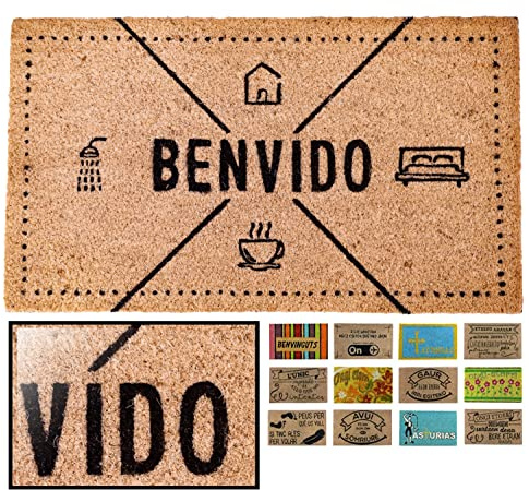 LUCA HOME - Felpudo Coco Natural 40x70 Antideslizante, Felpudo de Coco Portugues Benvido Mod 3, Felpudo Absorbente Entrada casa, Ideal para Exterior o Interior