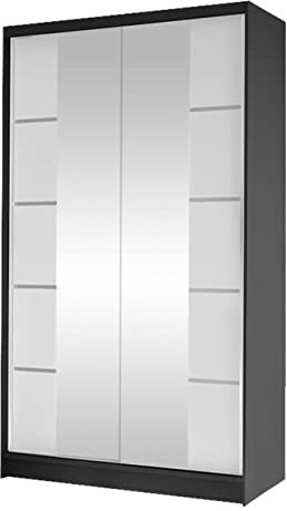 Mirjan24 Kleiderschrank Camtalo V mit 2 Spiegel, Schwebetürenschrank, Garderobenschrank mit Kleiderstange und Einlegeboden, Schlafzimmerschrank (schwarz/weiß)