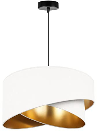Light-Home Milan Elegant Hängelampe - Modern Deckenlampe für Wohnzimmer Schlafzimmer und Esszimmer - Designer Pendelleuchte aus Metall mit Lampenschirm aus Velours - Weiß und Gold