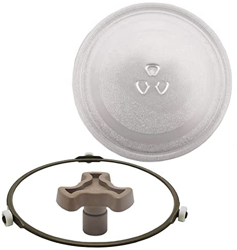 WORDFUN Mikrowellenteller, Mikrowelle Glasplatte Ersatzteller, Mikrowelle Drehteller, Rund Ersatz Für Microwelle, Teller Glasteller, Mit 3 Fixierern, Mikrowelle Drehscheibe, 25.5cm 27cm 31.5cm