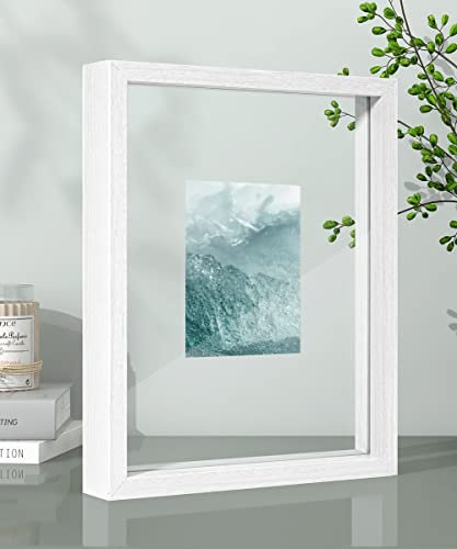 Afuly Bilderrahmen Glas 13x18 10x15 mit Schwebender oder 20x25 ohne Schwebender Weiß Holz Doppelglas Fotorahmen Spezial Geschenke