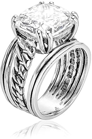 925 Sterling Silber Statement Ring mit Kissen-Zirkonia, Panzerkette Vintage Design, hypoallergen, nickelfrei, bleifrei, handgefertigte Designer-Kollektion