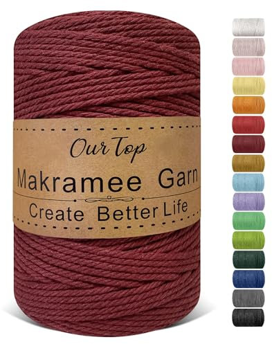 OurTop Premium Makramee Garn Burgunder, 3mm x 300m Macrame Cord Makramee Schnur Makramee Kordel, Garn für DIY Handwerk, Weben Dekoration, Hängepflanze Pflanze Aufhänger