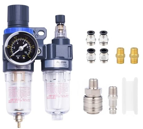 Druckluft Wasserabscheider mit Ölnebel, Druckminderer für Kompressor, 1/4 Filter mit Schnellkupplung