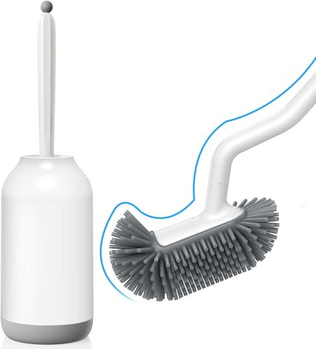 Hamitor escobilla baño Silicona: escobillas de baño Silicona Suave, Juego de Portaescobillas de Inodoro Drenable Ventilado y de Secado Rápido - Mango para Colgar, No Requiere Perforación, Blanco