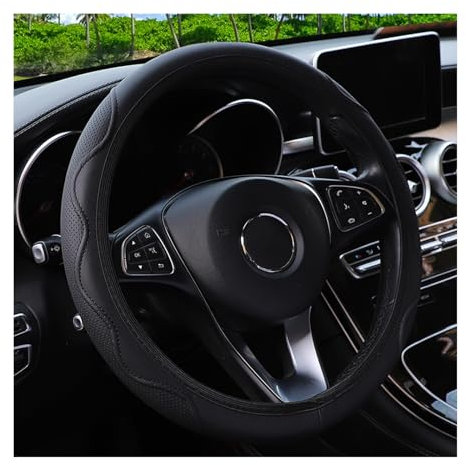 Lenkradbezug Leder, Auto Lenkradbezug Universal Anti Rutsch Atmungsaktiv Elastizität Mikrofaser Welligkeit lenkradhülle, Auto Lenkrad Schutzhülle 37-38cm Schwarz