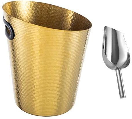 Champagnereimer aus Edelstahl mit Eiszange, Edelstahl-Getränkewanne, diagonaler Eiskübel mit Griff für Cocktailbar, Wein, Hausbarzubehör, Partys – 4 Quarts – New Gold