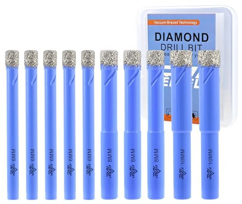 VENJELD Set Punte Trapano Diamantate - 6mm X 5, 8mm X 3, 10mm X 2 10 Pezzi Punte per Piastrelle Ceramica Porcellana Marmo Granito - Gambo Tondo con Custodia