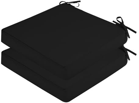 SK Studio 2er Set Stuhlkissen Outdoor wasserdicht Polsterauflage Stuhlauflage Kissen Sitzkissen Bezug abnehmbar mit Eckbändern Schwarz, 45x45x5cm