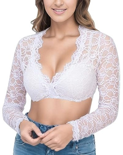 GFPGNDFHG Dirndl Bluse Weiss Spitze Schwarze Dirndlbluse Damen Trachten Body gr 48 Creme/Champagner schürze lang Trachtenbluse