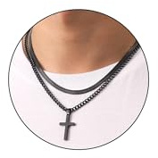Kreuzkette Kreuz Kette Herren Halskette Herren Geschenke für Männer Junge | Silber Gold Schwarz Halskette Edelstahl Kubanische Kette Geschichtet Kreuz Anhänger Abschluss Geburtstag