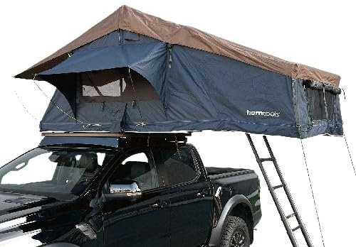 Horntools Dachzelt Elements Ocean–2-Personen Dachzelt–Wasserdicht, UV-beständig–Einfacher Aufbau–Geeignet für Autos und SUVs–Campingausrüstung–Inkl. Matratze,Leiter,Schutzhülle (Ohne Vorzelt, 165 cm)