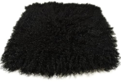 Kuhfelle Online & Nomad Tibet Lammfell Sitzauflage Stuhlkissen aus echtem Tibet Lammfell 40 x 40 cm Schaffell Auflage (Schwarz)