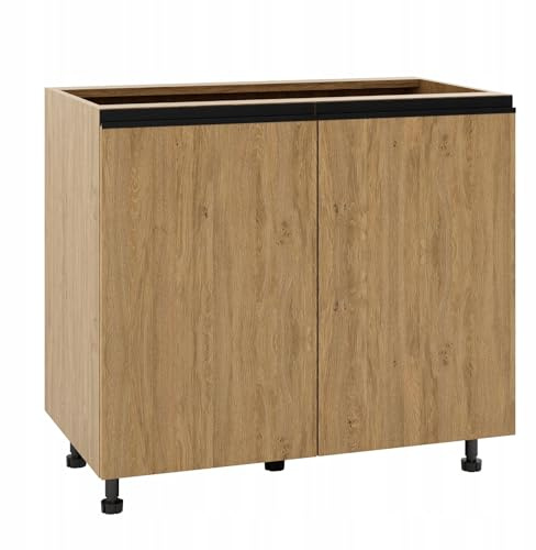 Laclar Küchenunterschrank 90x50,8x82 cm mit Türen und Einlegeboden - Soft-Close Scharniere - Moderne grifflose Front - einfache Montage - verstellbare Füße - Korpus & Front: Steineiche