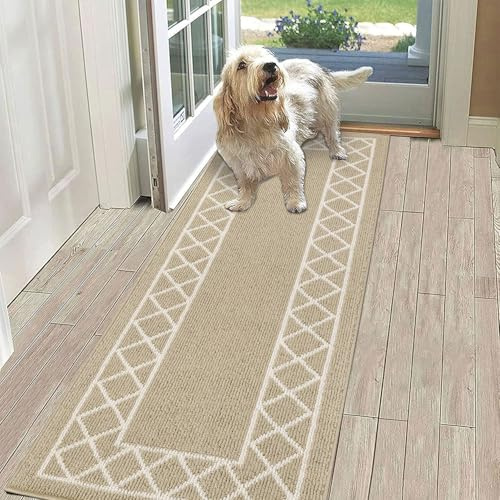 SHACOS Beige Runner Rug - 50 x 150 cm Non Slip, Washable Entrance Carpet Rug for Kitchen, Entryway
