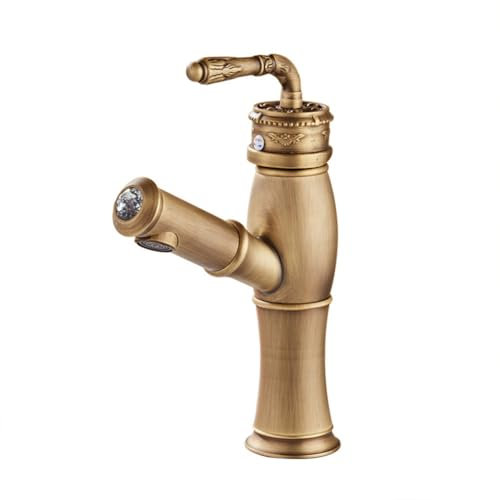 Wasserhahn Bad Waschtischarmatur Mit Ausziehbar Brause, Retro Antik Stil Messing Einhebel Mischbatterie Waschbecken Armatur, Badarmatur Waschtischbatterie Badezimmer, Bronze
