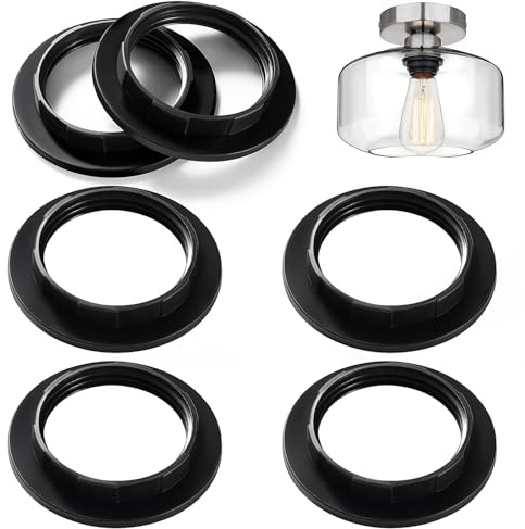 Lyeteung 6 Piezas Anillo de Tornillo E27 Pantalla, Convertidor de Anillo de Pantalla, Convertidores de Plástico para Pantalla de Lámpara, para Lámpara de Mesa, Negro