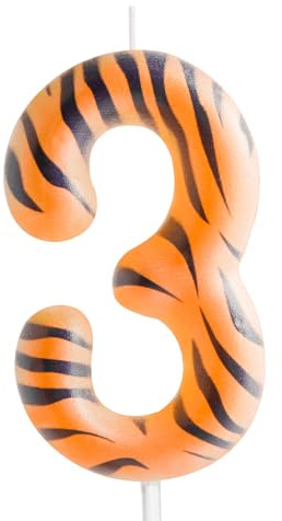 Zi Lan Tiger Geburtstagskerze Nummer 3, Dschungeltier-Tiger-Streifen, 3. Geburtstag, Zahlenkerze, Zoo-Tier-Thema, Kuchendekoration für Jungen, Mädchen, Kindergeburtstag, Party-Dekoration,