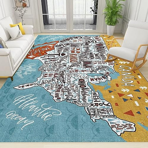 Kinderteppich mit Weltkarte, 60 x 110 cm, schmutzabweisend, mit langlebigen und atmungsaktiven Eigenschaften, maschinenwaschbar, Matte für Schlafzimmer, Dekoration