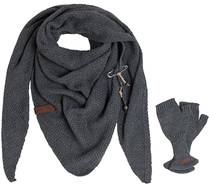 KNIT FACTORY - Damen Winter Set - Coco Dreiecksschal & Cleo Handstulpen - Winterschal und Handschuhe - Strickschal mit Handschuhe - Gefertigt aus 30% Wolle und 70% Polyacryl