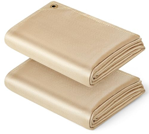 Heavy Duty Fiberglass Welding Blanket, Heat Resistant Blanket with Brass Grommets, Multi-Purpose Welding Mat for Grill, Smoker, Camping, Industrial Use (4x6 ft - 2 Pack)