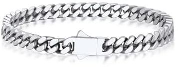 Bandmax Armbänder Herren Edelstahl Panzerarmband 5/7/9/12MM Männer Miami Gliederarmband Silber/Schwarz/Gold Kubanische Kettenarmband Armkette 19/21/23cm Punk Schmuck für Geburtstag