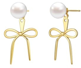 Schleifen Ohrstecker Silber 925/Gold für Damen, Ohrringe Hängend Perlen Wasserfest Hypoallergene Ohrring Stecker Ohrhänger Personalisierte Geschenke für Mädchen