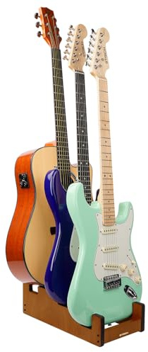 STRICH Support De Guitare En Bois Pour Plusieurs Guitares, Couleur Acajou, L-2E1AM (Pour 2 Guitares Électriques + 1 Guitare Acoustique)