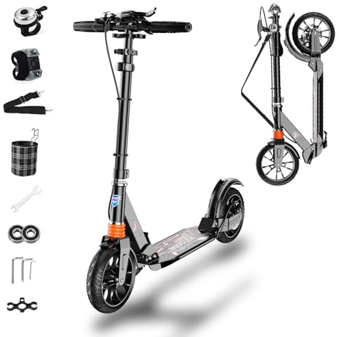 GHBXJX Cityroller Scooter Roller für Erwachsene bis 150kg Verstellbar Scooter Robuste Konstruktion 200mm Räder Stoßdämpfende ShockResist-Technologie Hinterradbremse rutschfest ABEC 9,Schwarz