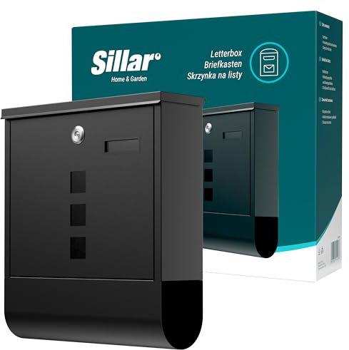 Sillar Cassetta postale da muro con serratura | Realizzato in acciaio zincato, resistente agli agenti atmosferici e UV | 10 × 30,5 × 33,5 cm, antracite | Tubo per giornali e volantini | Formato A4