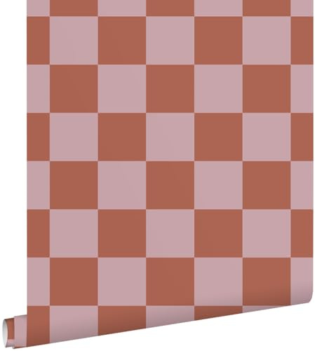papier peint à damier terracotta et vieux rose 53 cm x 10.05 m - ESTAhome
