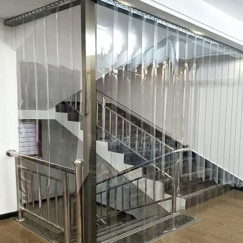 LNNW PVC Streifenvorhang Kunststoff-Streifenvorhang, Dicke 1,9 mm, transparentes PVC-Türstreifen-Set, komplett vormontiert, leicht zu reinigen Für Lager Garagentor Gefrierschrank Eingang(0.15x2.7m/6x1