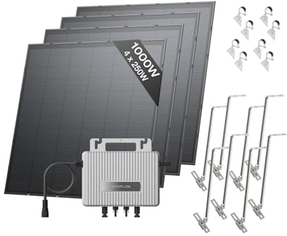 Kit Solar EcoFlow STREAM, Microinversor de 800 W Solar Inteligente conectado a la red, paneles solares fotovoltaicos de 250 W*4 con soporte ligero, control a través de Wi-Fi y APP, ideal para balcones