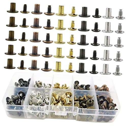 jojofuny 150juegos Kit De Remaches Metálicos Para Cuero Colores Tornillos De Encuadernación Para Manualidades Reparación De Cinturones y Bolsas
