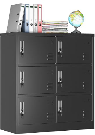 BIZOEIRON Schließfachschrank mit 6 Fächern, abschließbarer Metallschrank, Fächerschrank mit separaten Schlössern, 2 × 3 Fächer, für Büro, Schule, Werkstatt, Fitnessstudio und Betrieb, Schwarz