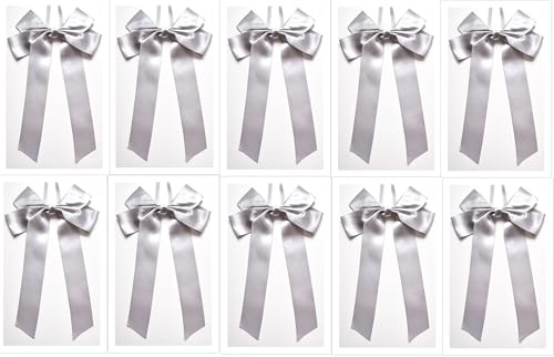 CaPiSo Satin-Schleifen 20x35 cm mit Befestigung Schleifenband Geschenkschleife Schleife Weihnachtsbaumschleife Satin Weihnachten Geburtstag Hochzeit (Silber, 10 Stück)