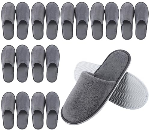 10 pares de pantuflas de hotel de toalla, pantuflas de spa de lujo no desechables, lavables y plegables para invierno, gris, 37 EU