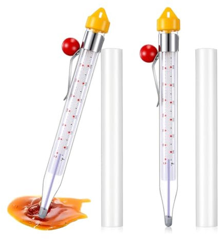 Fuhjythy 2Pcs Candy Thermometer with Pot Clip 8inch Deep Fry Oil Thermometer Instant Read Cooking Food Thermometers Sugar Syrup