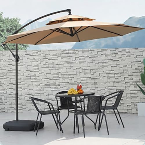 Parasol déporté de 270 cm, parasol de marché à double pente avec manivelle, imperméable et protection UV, auvent de jardin, solution d'ombrage kaki pour l'extérieur