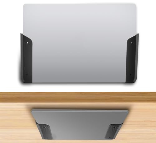 Penitue Support pour Ordinateur Portable sous Le Bureau, Mural Rangement Ordinateur Portable sous Le Bureau avec Adhésif Vis & Patins Anti-Rayures pour Appareils Jusqu'à 3,2cm d'Épaisseur MacBook