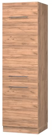 Vicco Kühlumbauschrank Fame-Line, Goldkraft Eiche, 60 cm | 3 Türen · ✓ Kühlschranknische · Höhenverstellbare Füße · Metallgriffe · Soft-Close