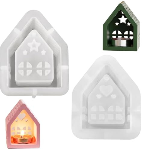 Bangbobi 2 moldes de Silicona, 1x casa Estrella + 1x casa corazón Molde de Silicona Navidad, moldes de Silicona para candelabros, moldes de Yeso
