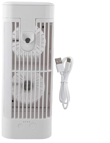 Mini climatiseur portable, refroidisseur d'air de bureau USB avec 3 vitesses, crochet de suspension et veilleuse pour bureau à domicile, blanc (1200 mAh)
