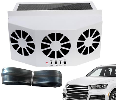 Solar Car Fan - Automobile 3 Exhaust Cooling Fan Output | Portable Solar Powered Window Fans with 1600mAh Battery, Car Fans