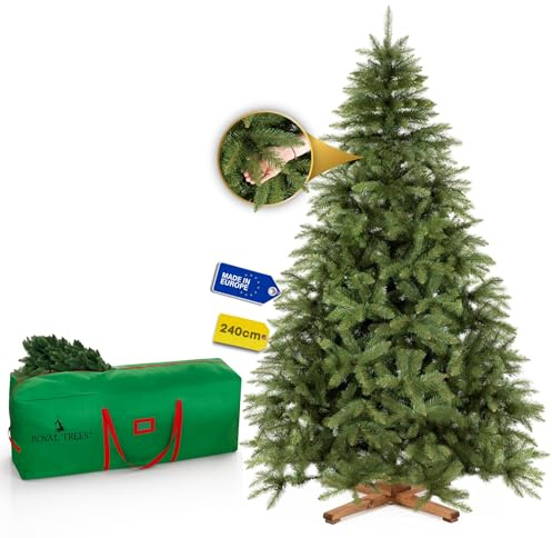 Árbol de Navidad artificial ROYAL TREES de 240 cm – Abeto escandinavo artificial, árbol de Navidad denso con 1088 puntas, árbol de Navidad grande de abeto natural incluido soporte de madera estable y