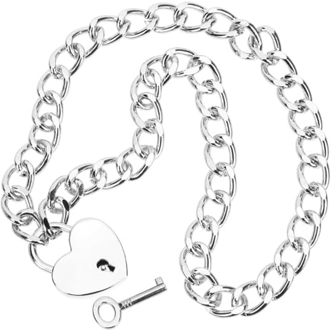 BESTYASH Heart Lock and Key Necklace Choker for Women and Men, Stainless Steel Heart Padlock Pendant, 2.5cm Small Lock Head Jewelry Gift for Couples and Daily Wear